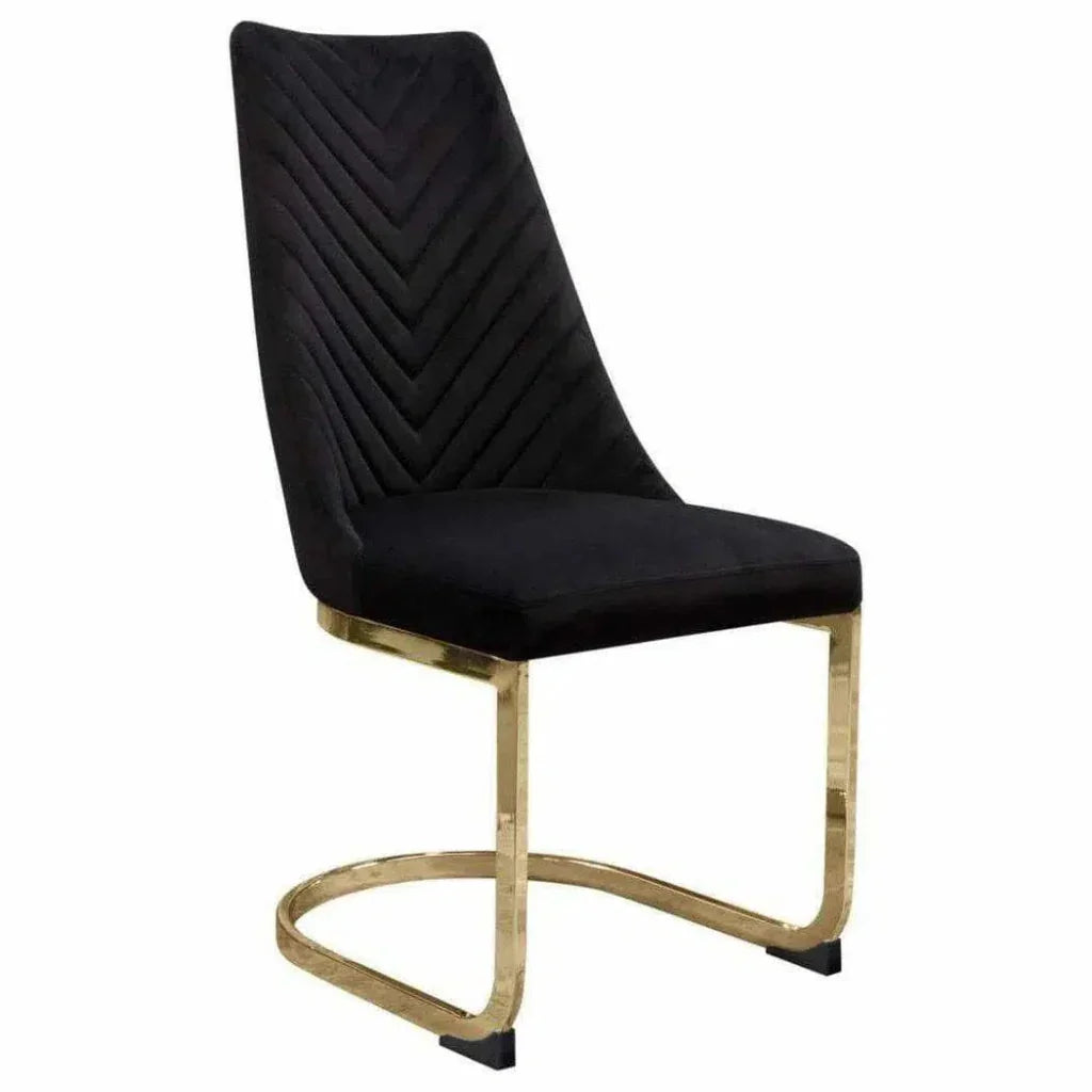 2PC Dining Chairs Black Velvet & Gold