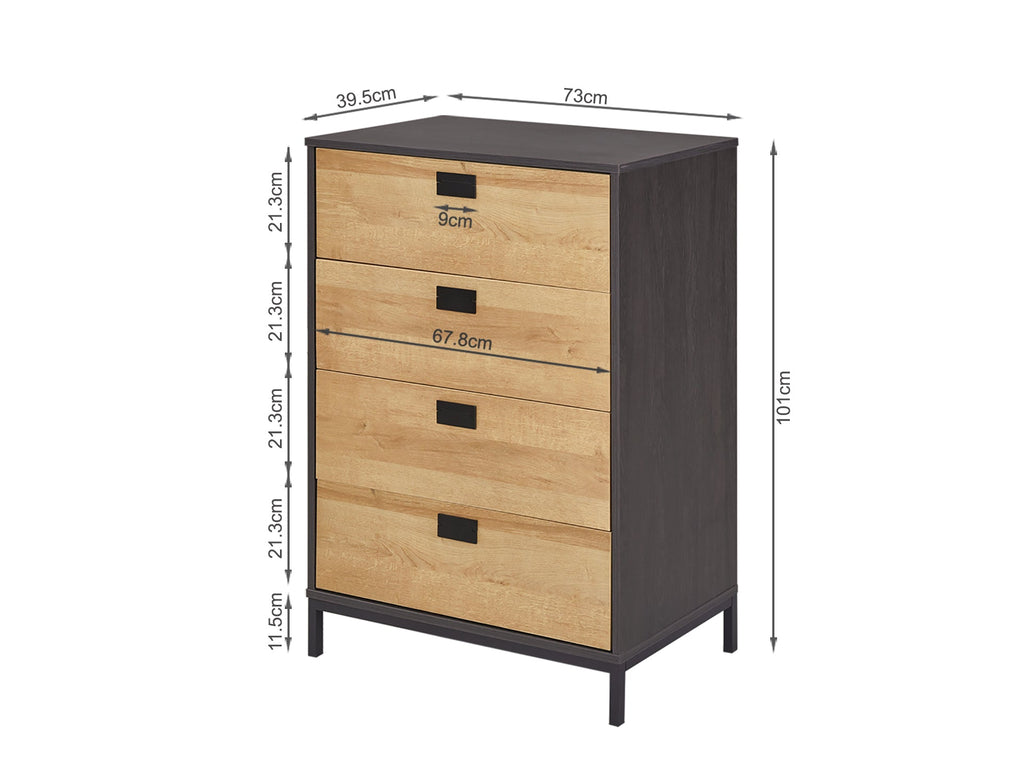 MORRIS Wooden Tallboy 4 Drawers - Oak