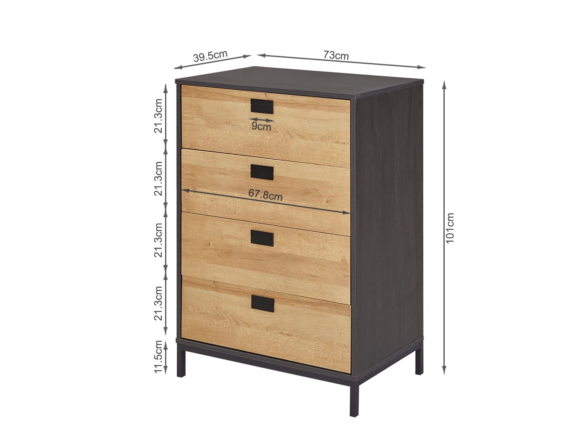 MORRIS Wooden Tallboy 4 Drawers - Oak