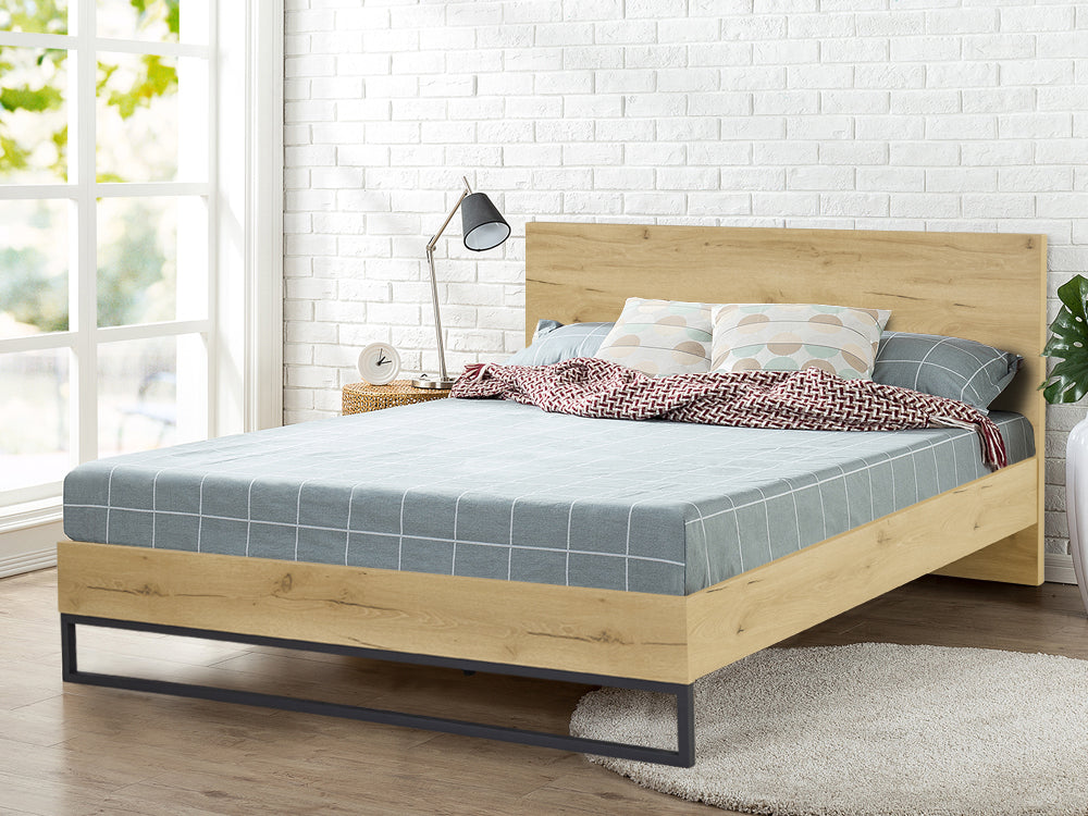 FROHNA King Wooden Bed Frame - Oak