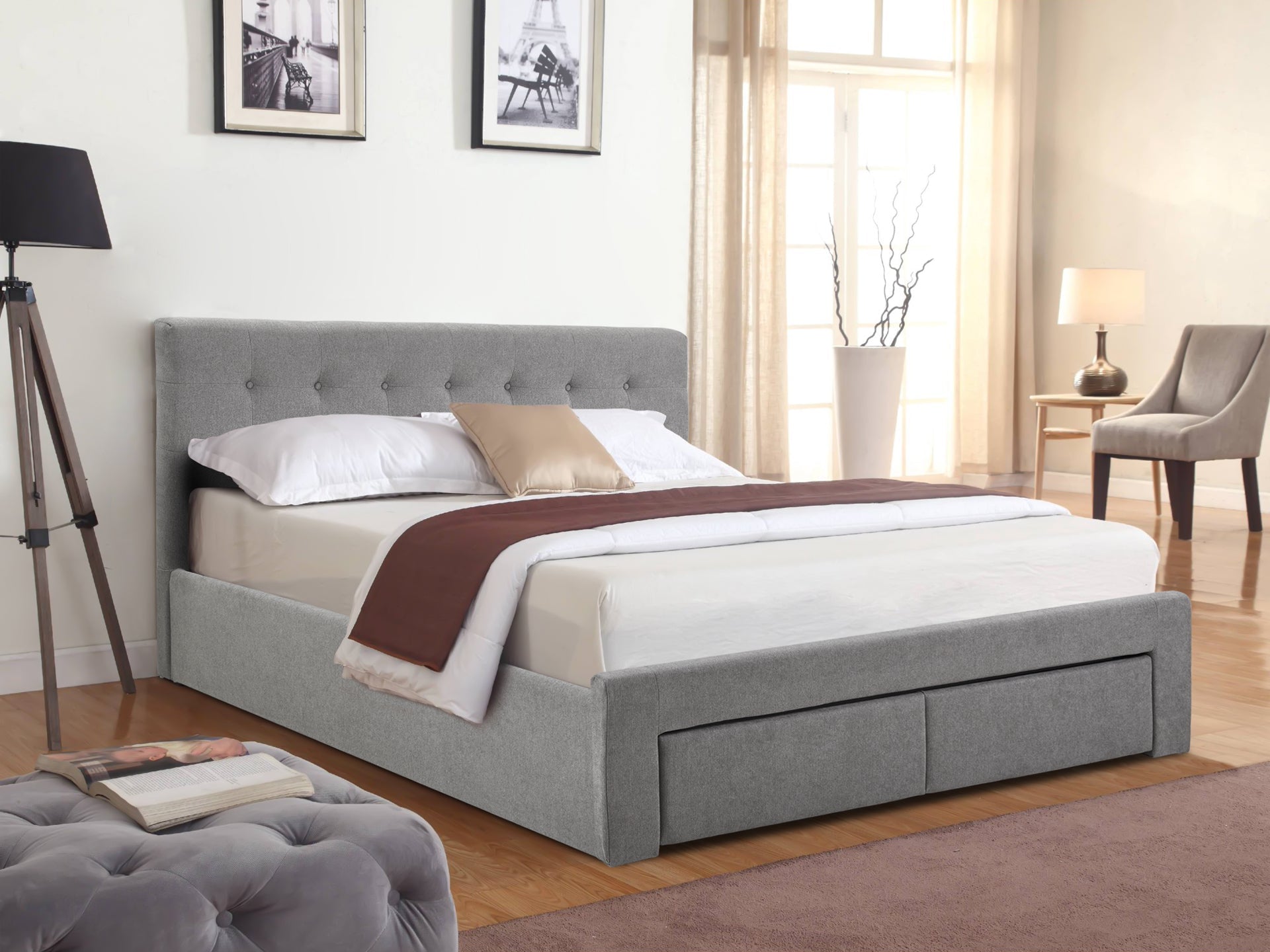 JULIAN King Bed Frame with Storage - LIGHT GREY