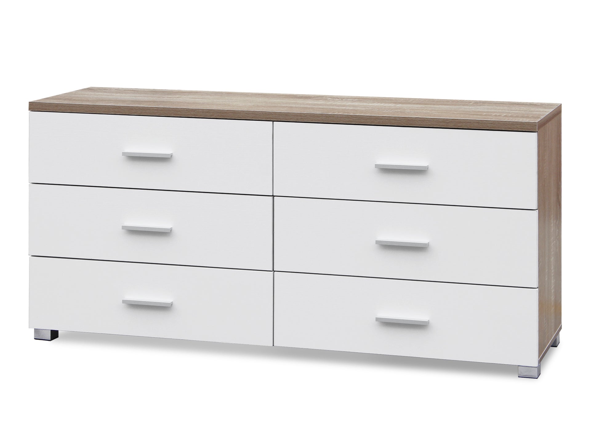 Bram Low Boy 6 Drawer Chest Dresser - Oak + White