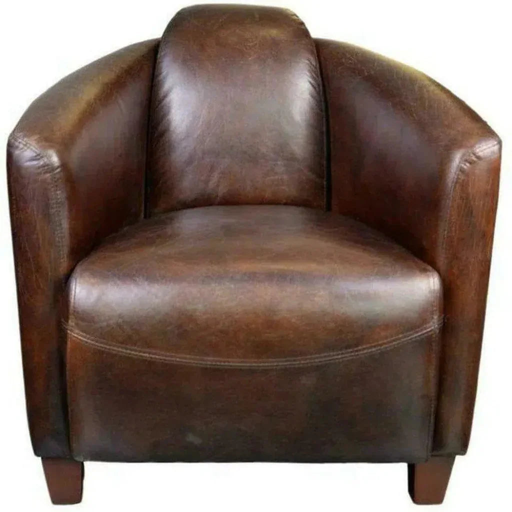 3 Legs Brown Leather Club Chair Retro