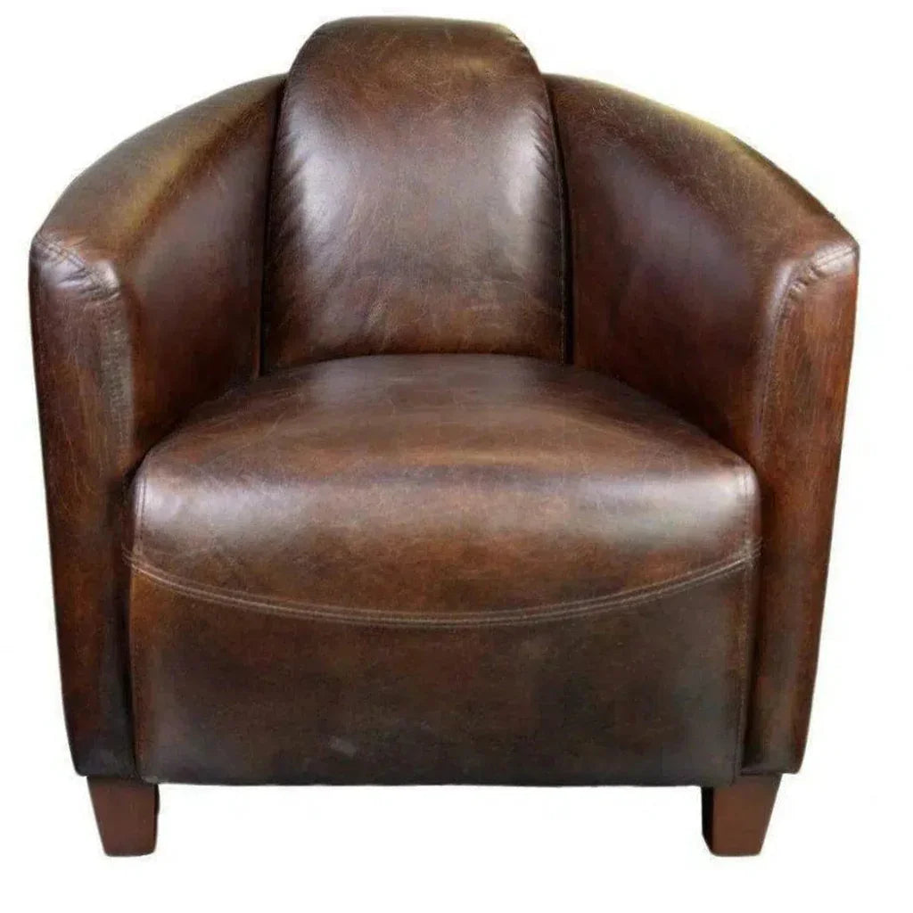 3 Legs Brown Leather Club Chair Retro