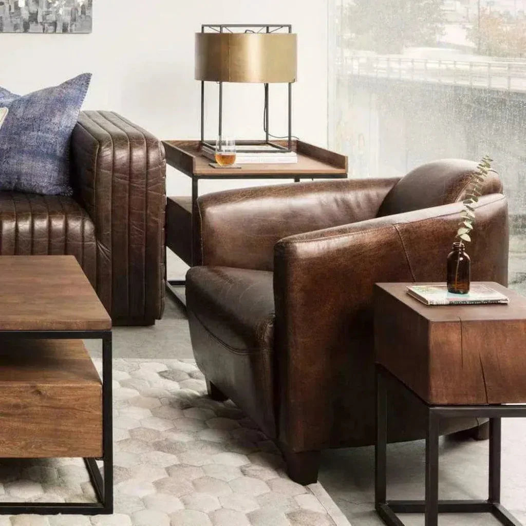 3 Legs Brown Leather Club Chair Retro