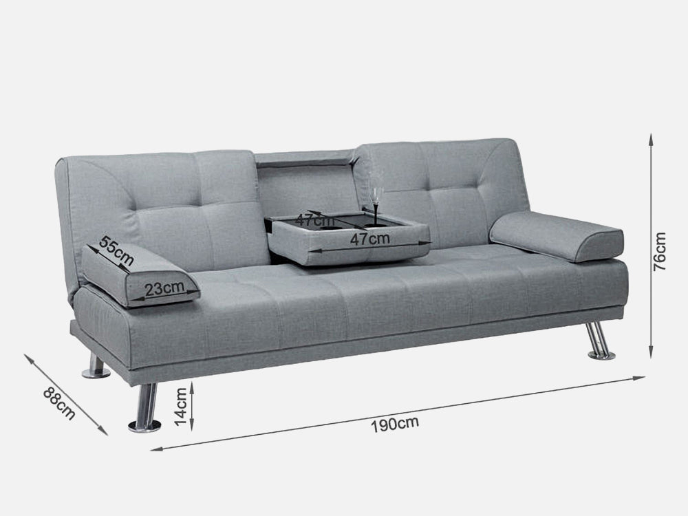 VENICE 3 Seater Sofa bed with Cup Holders - GREY