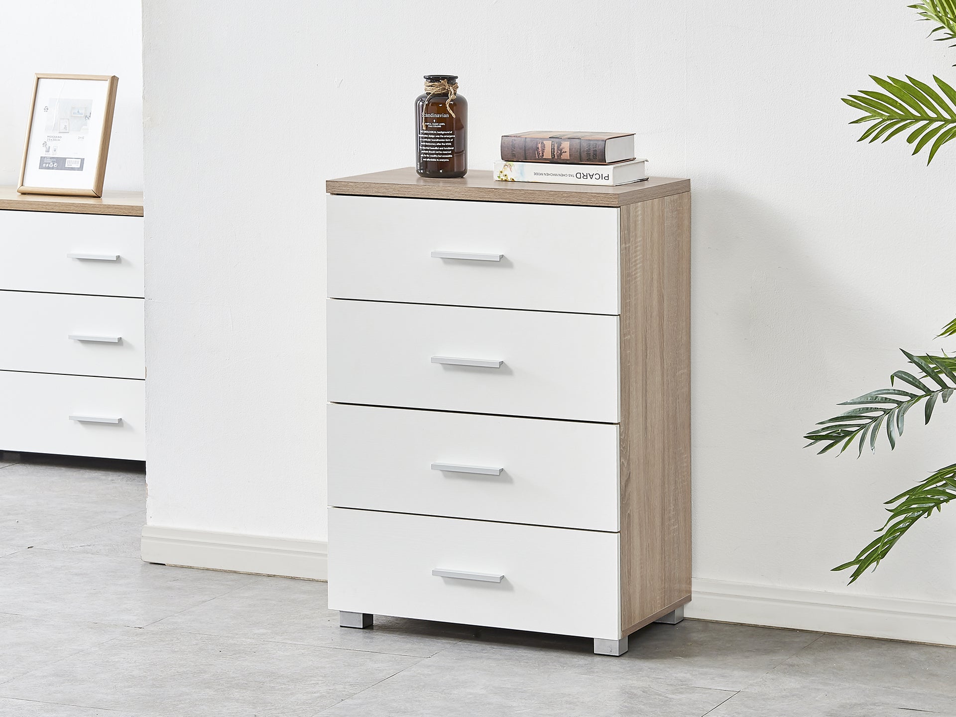 Bram Tallboy 4 Drawer Chest Dresser - Oak + White