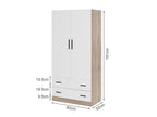 Bram 2 Door Wardrobe with 2 Drawers - Oak + White