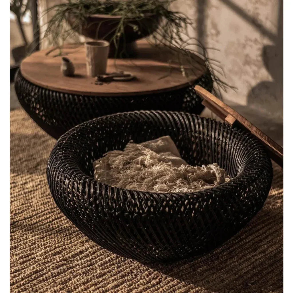 32Black Round Coffee Table Storage Wood  Wood Base