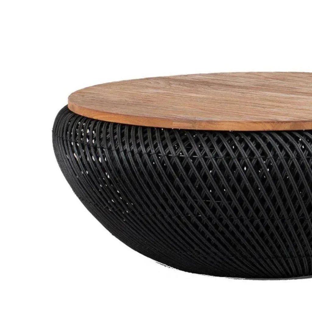 32Black Round Coffee Table Storage Wood  Wood Base