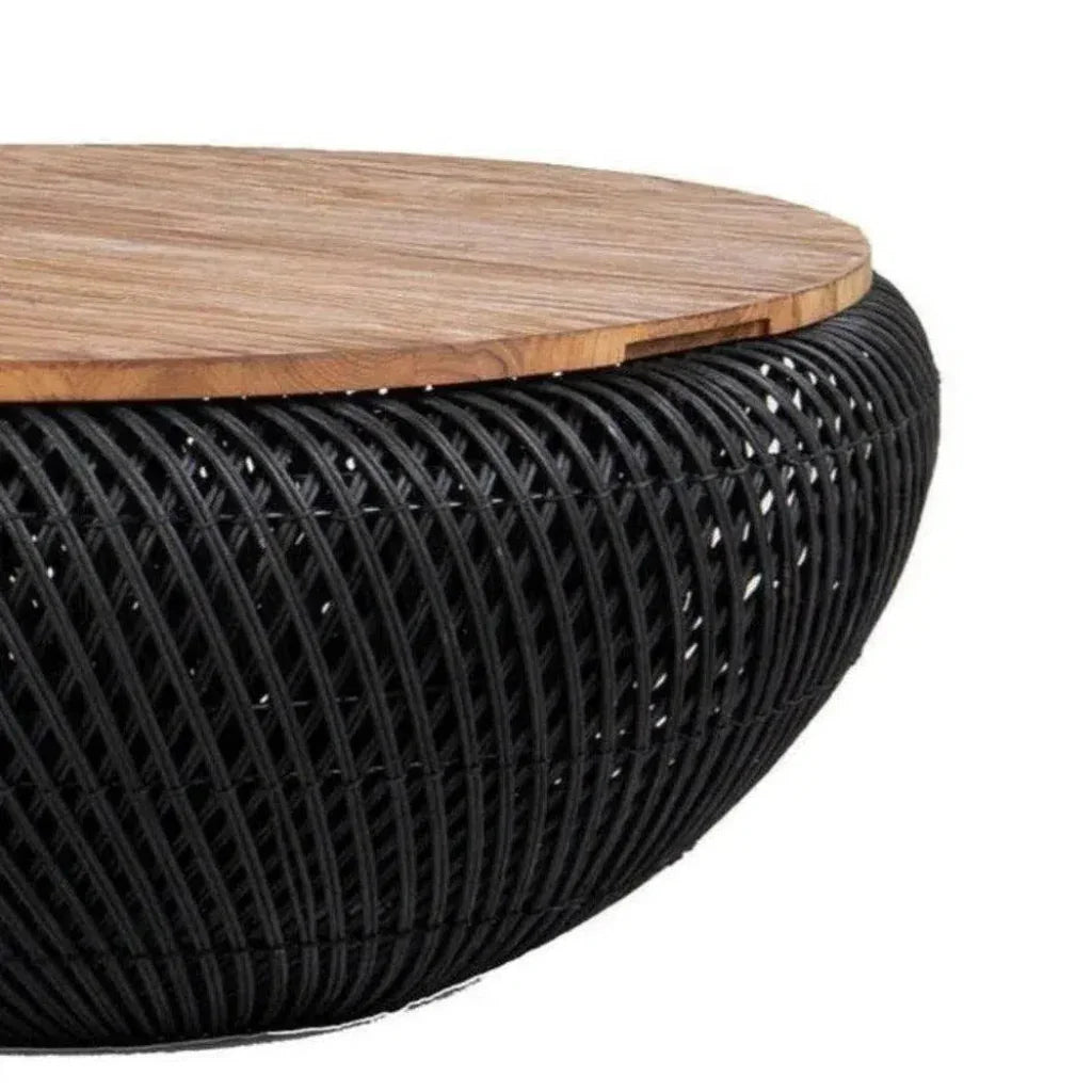 32Black Round Coffee Table Storage Wood  Wood Base