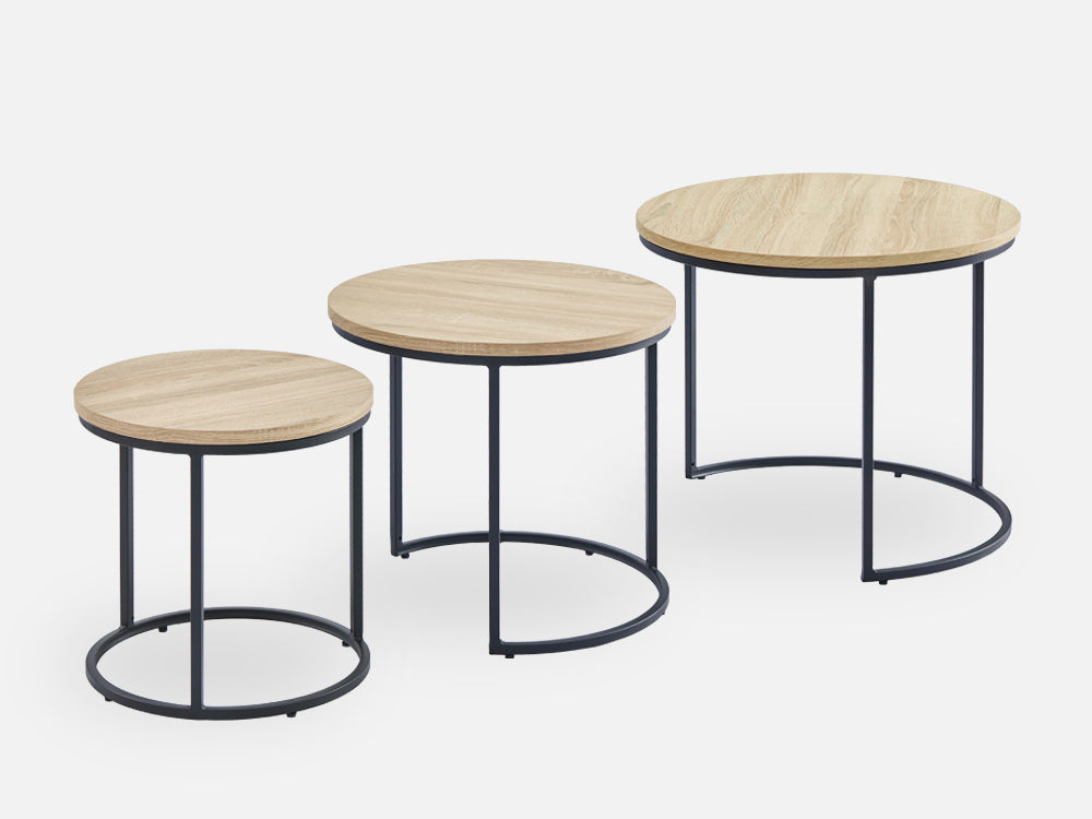 ROUX Coffee Table Nest of Tables Side Table 3PCS - Oak
