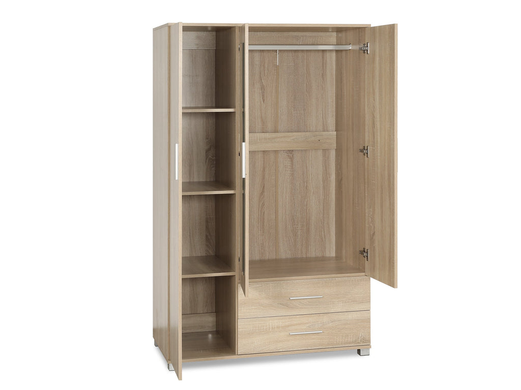 Bram 3 Door Wardrobe Cabinet with Mirror - Oak