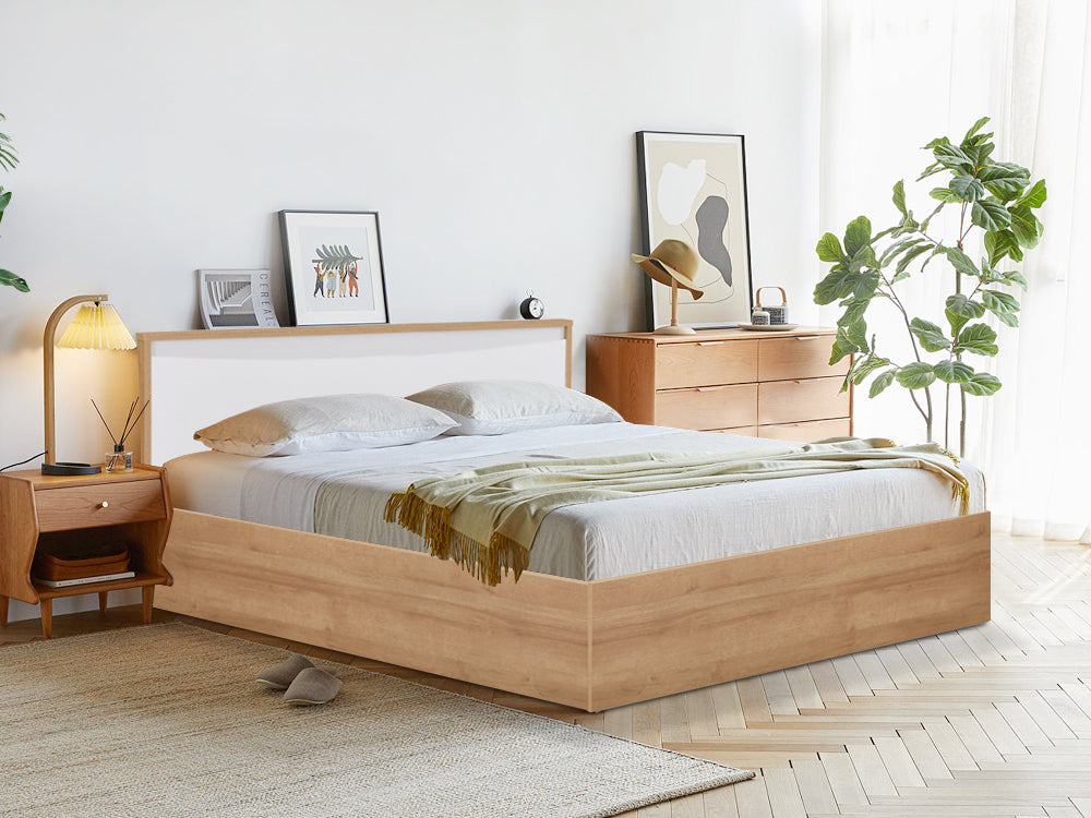 KAWEKA Queen Wooden Bed Frame - Oak