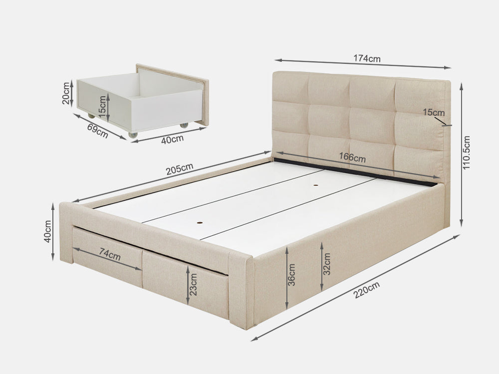 MUSALA King Bed Frame with Storage - BEIGE