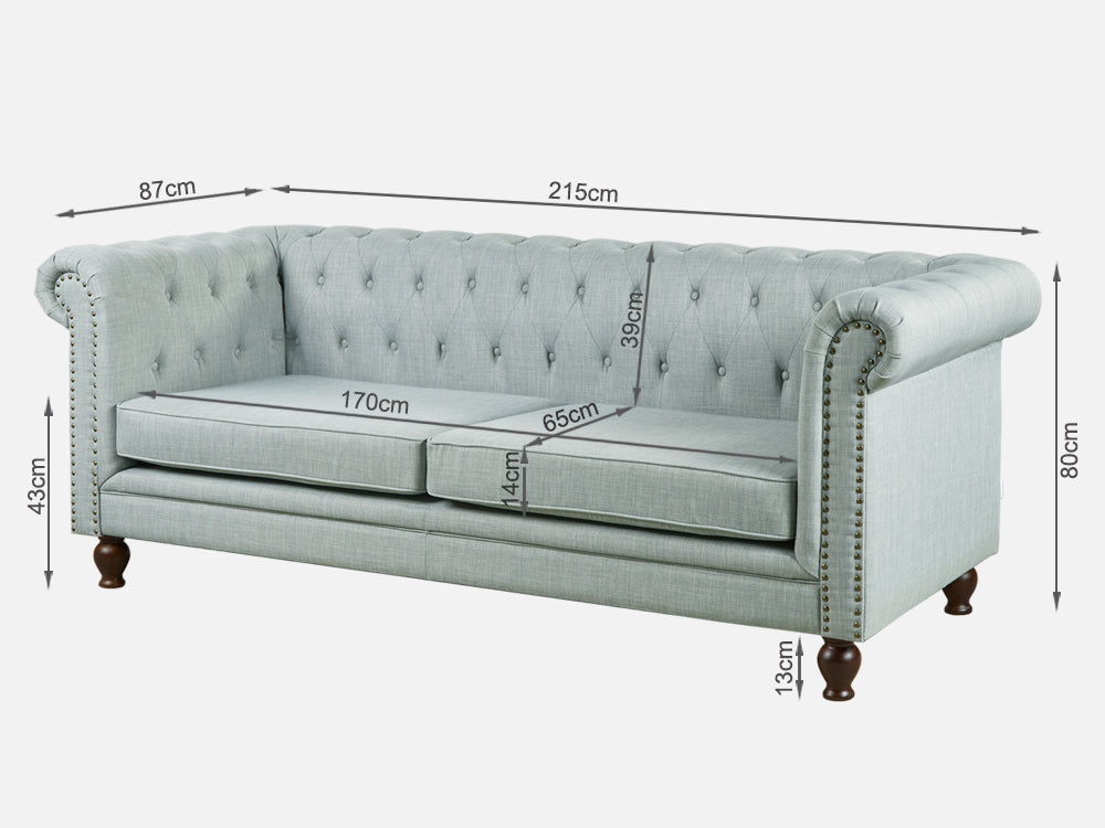 VAGAS 3 Seater Fabric Sofa - LIGHT GREY