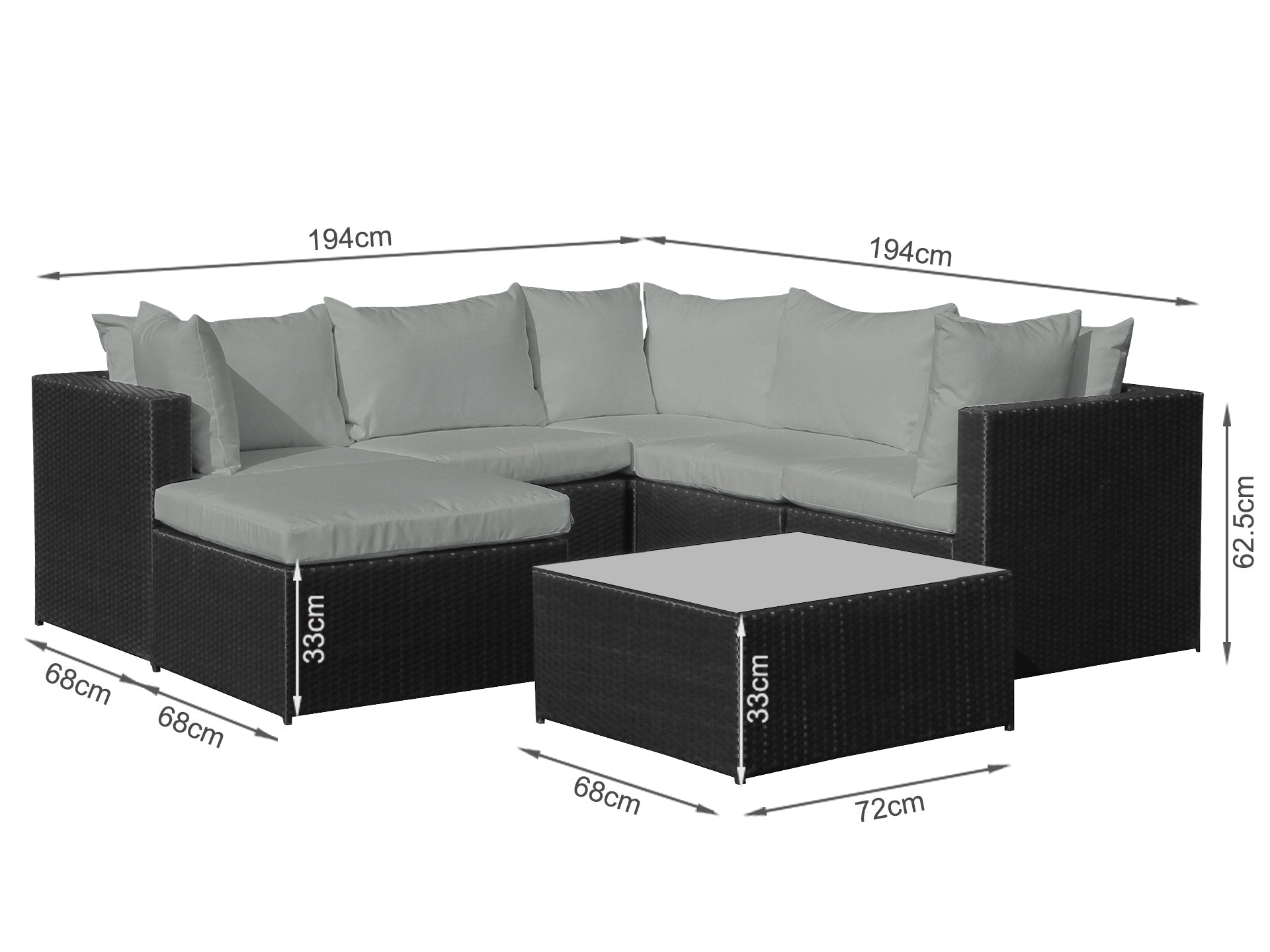 Verona 7 Piece Rattan Outdoor Sofa Set - Dark Grey