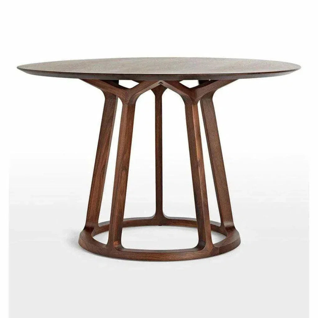 47 Inch Round Dining Table Brown Mid-Century