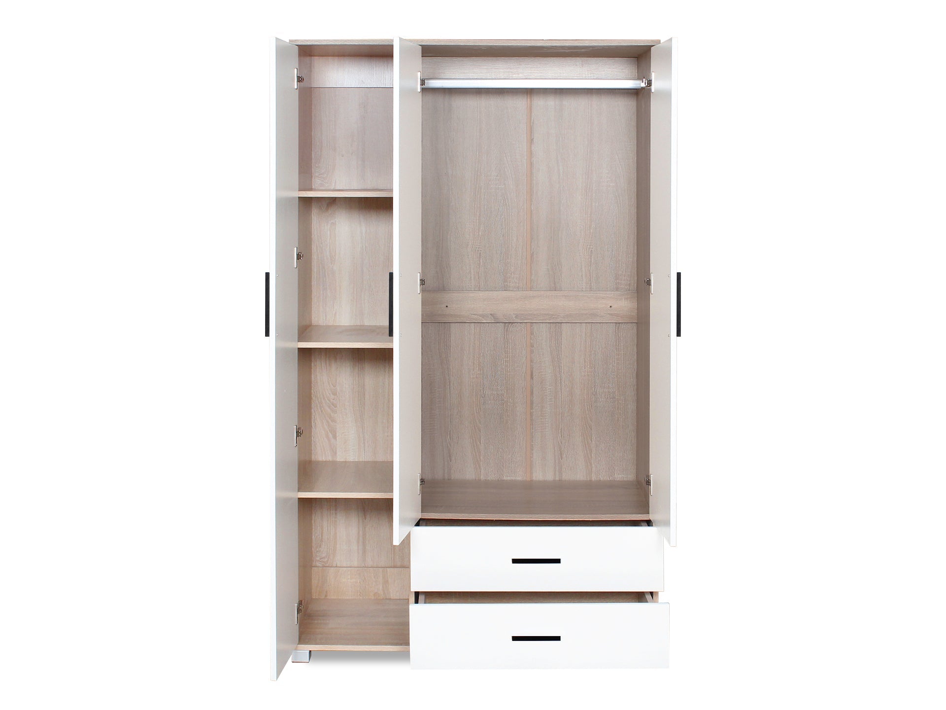 Bram 3 Door Wardrobe with 2 Drawers - Oak + White