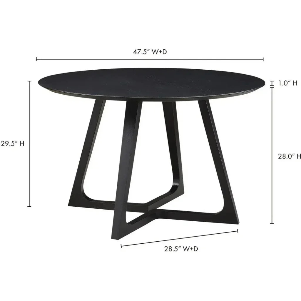 47.5 in Dining Table Round Black Mid-Century