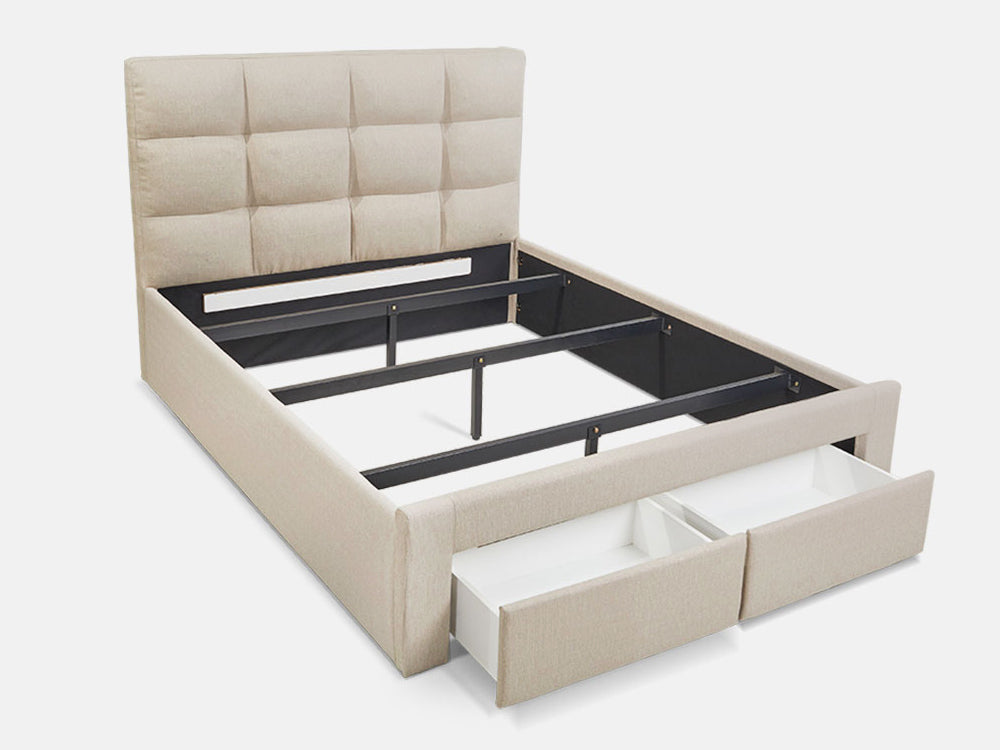 MUSALA King Bed Frame with Storage - BEIGE