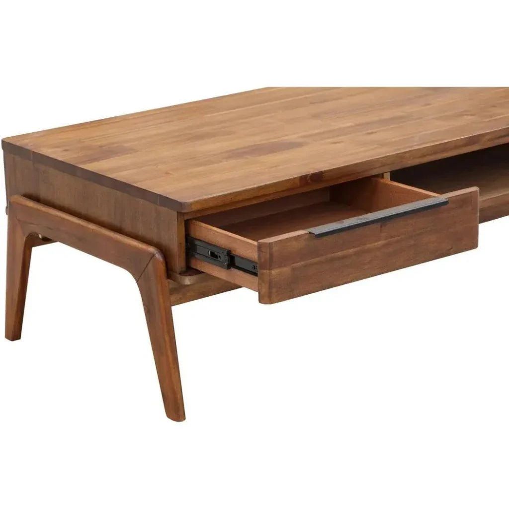 49" Brown Rectangle Coffee Table Drawers & Shelves