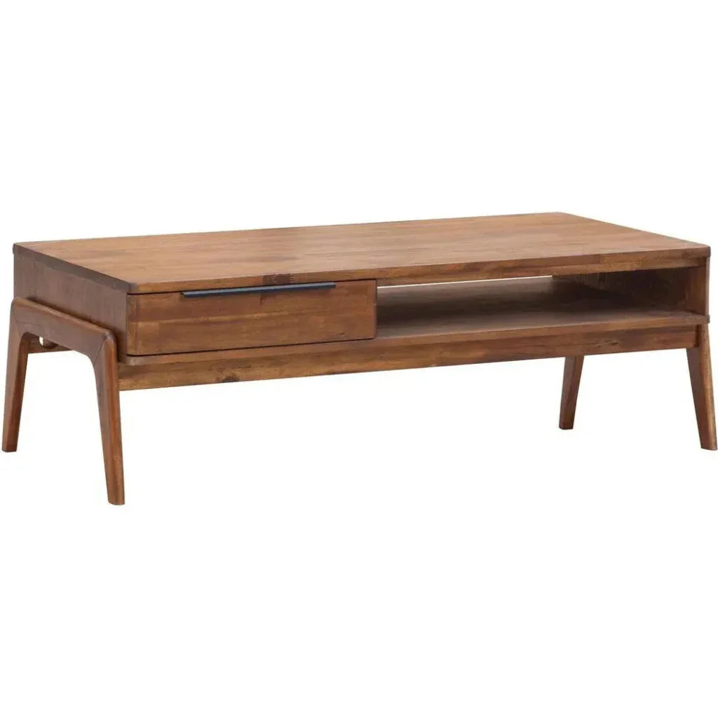 49" Brown Rectangle Coffee Table Drawers & Shelves