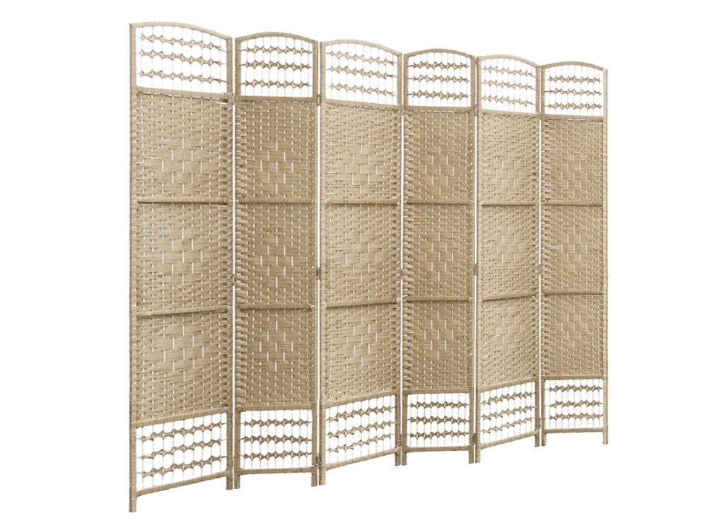 COONOOR 1.7M Rattan Room Divider Screen 6 Panels - NATURAL