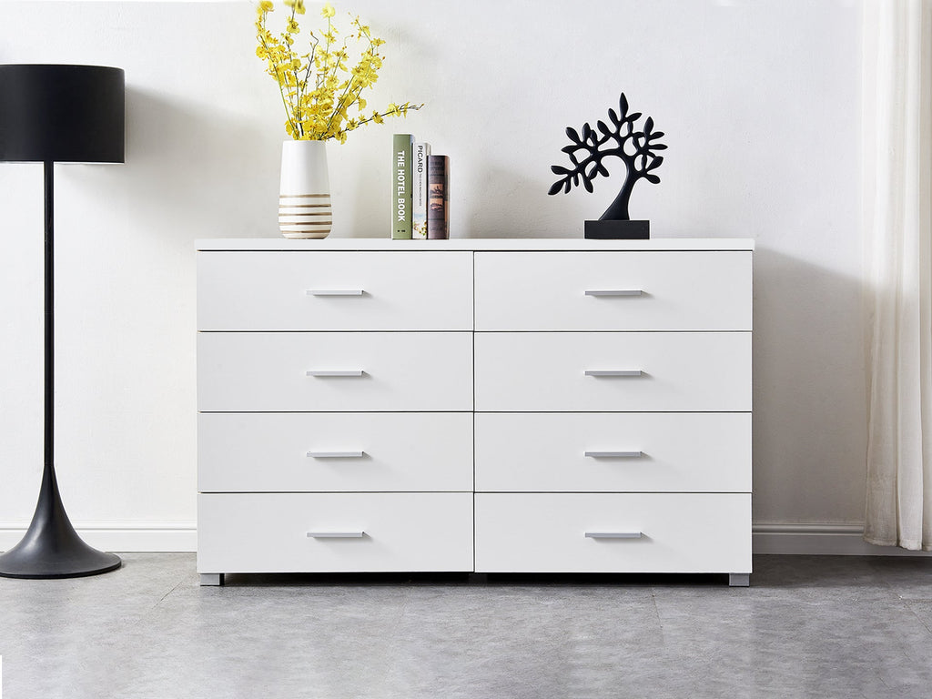 Bram Low Boy 8 Drawer Chest Dresser - White