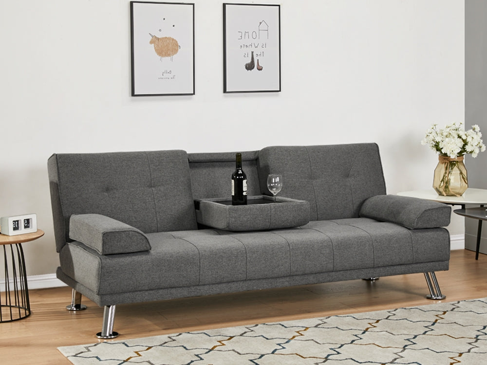VENICE 3 Seater Sofa bed with Cup Holders - DARK GREY