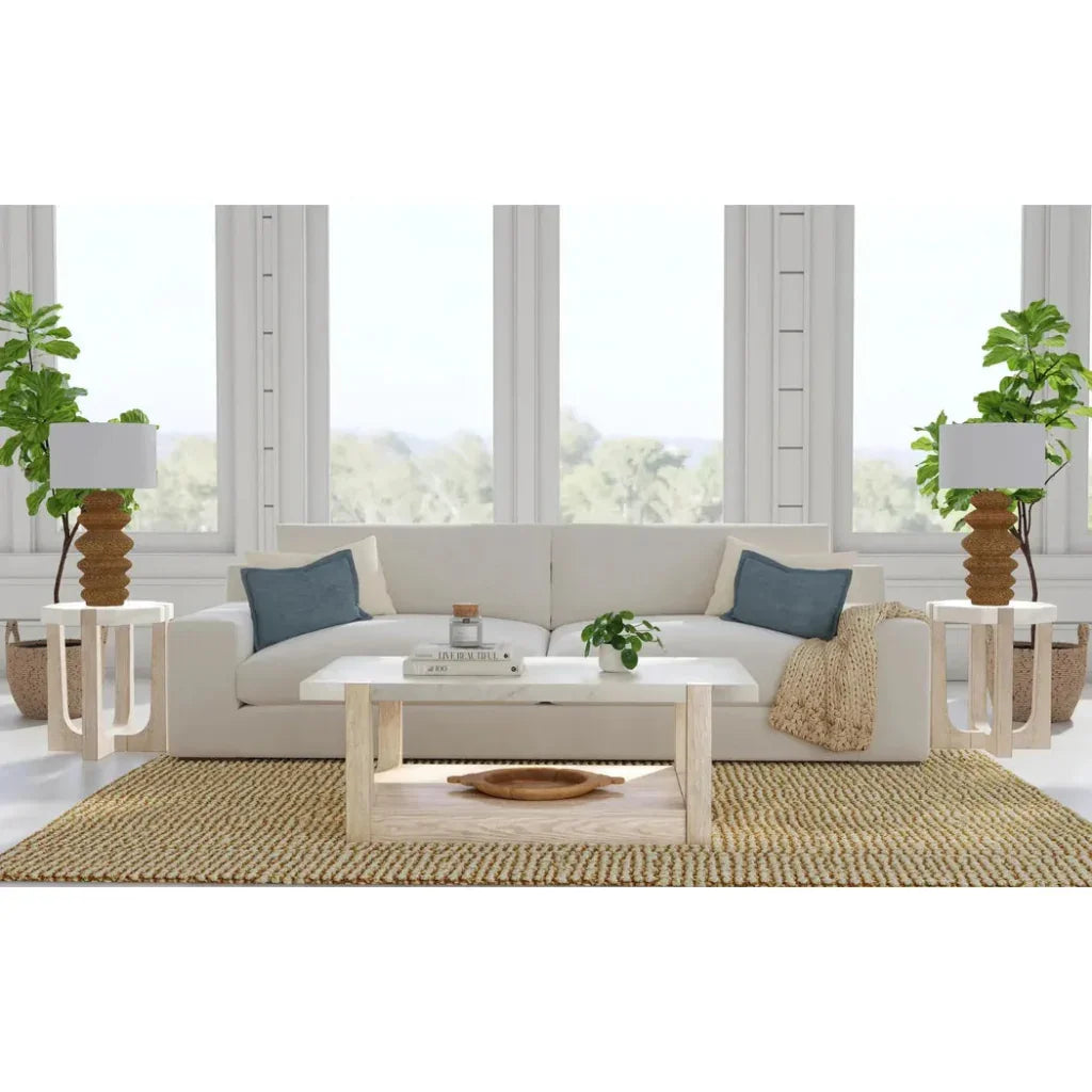 50" White Marble Coffee Table with Storage