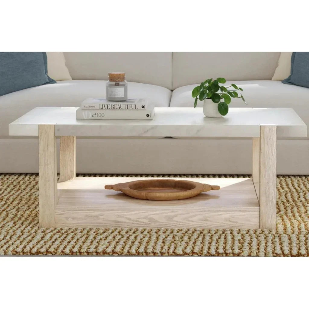 50" White Marble Coffee Table with Storage