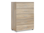 BRAM Tallboy 5 Drawer Chest Dresser - Oak