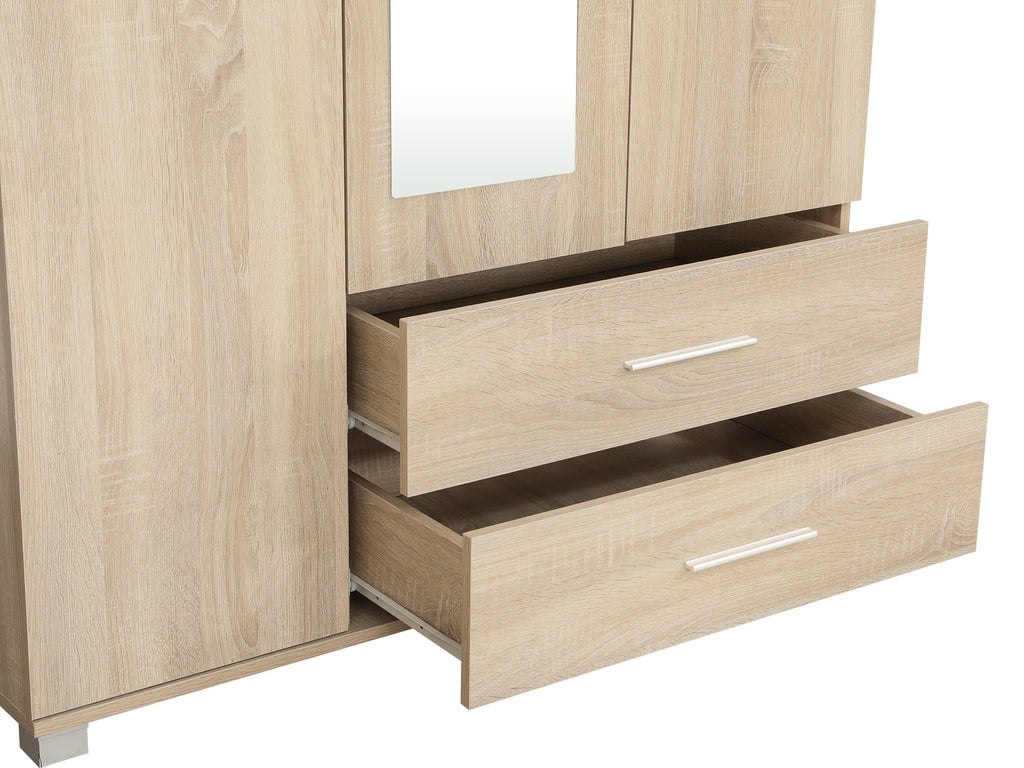 Bram 3 Door Wardrobe Cabinet with Mirror - Oak