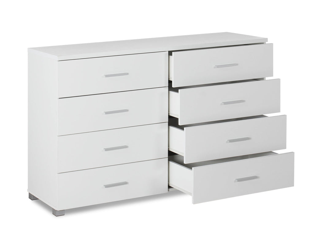 Bram Low Boy 8 Drawer Chest Dresser - White