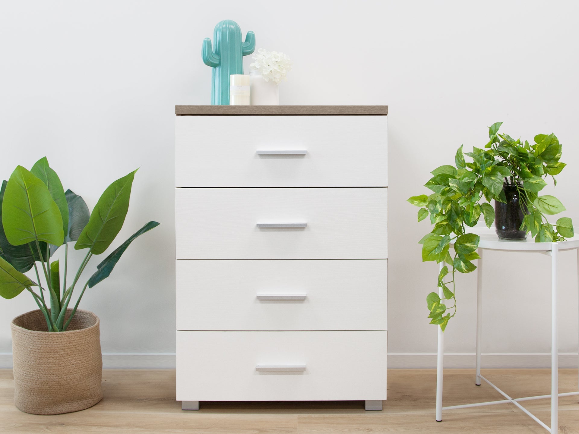 Bram Tallboy 4 Drawer Chest Dresser - Oak + White