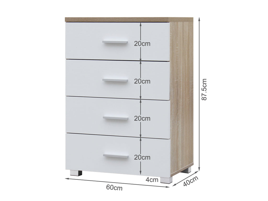 Bram Tallboy 4 Drawer Chest Dresser - Oak + White