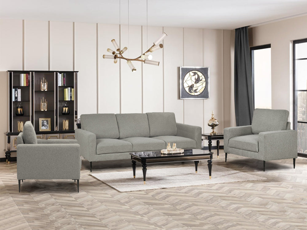 Toronto 3 Piece Sofa Set with 2 Occasional Fabric Chair - Light Grey