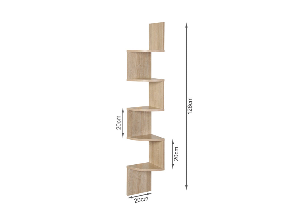 Nemi 5-Tier Wall Mounted Corner Shelf - Oak