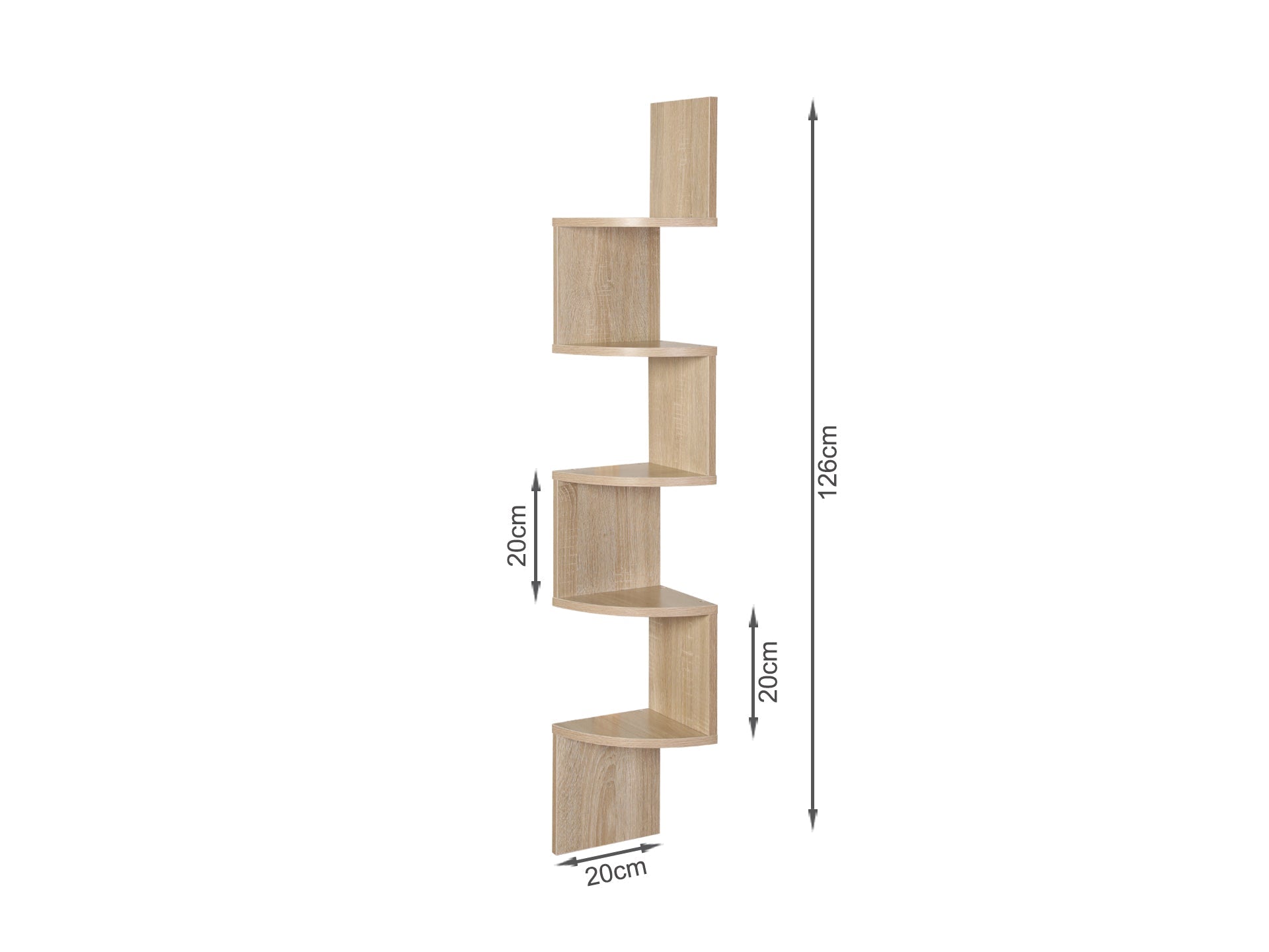 Nemi 5-Tier Wall Mounted Corner Shelf - Oak