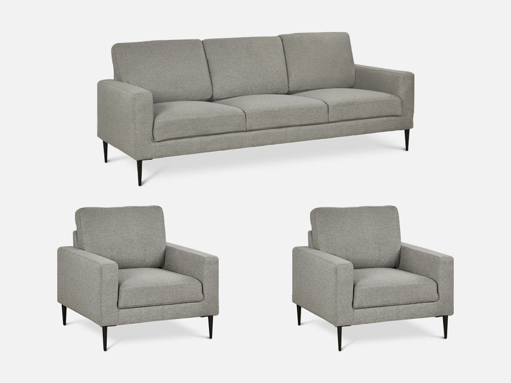 Toronto 3 Piece Sofa Set with 2 Occasional Fabric Chair - Light Grey
