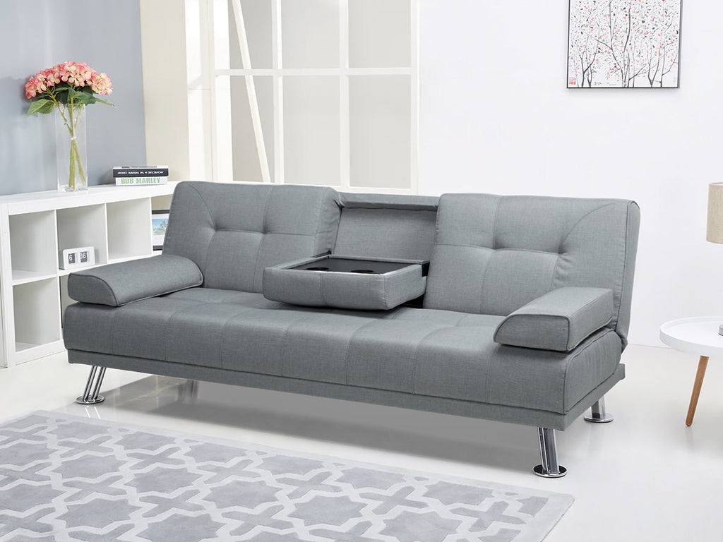 VENICE 3 Seater Sofa bed with Cup Holders - GREY
