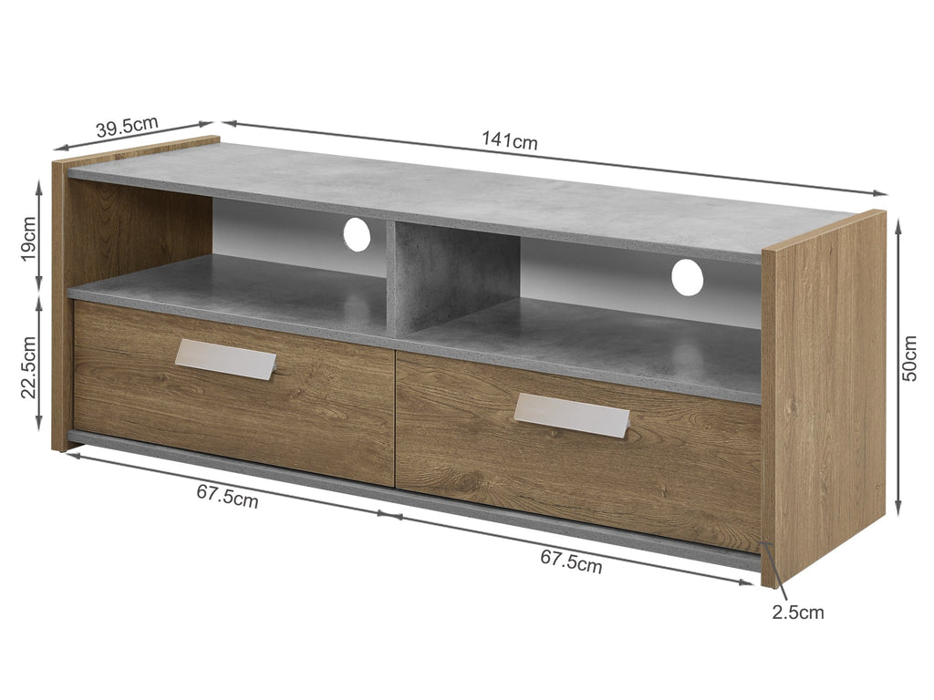 TOMMIE 1.4M Entertainment Unit - Cement + Oak
