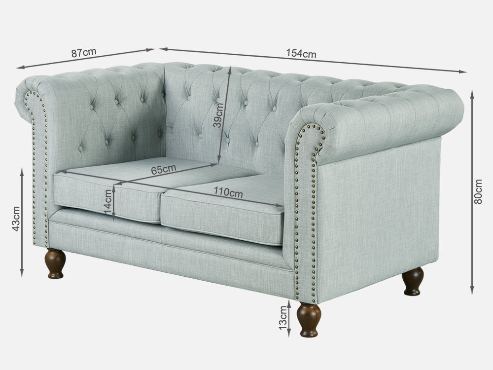 VAGAS 2 Seater Fabric Sofa - LIGHT GREY