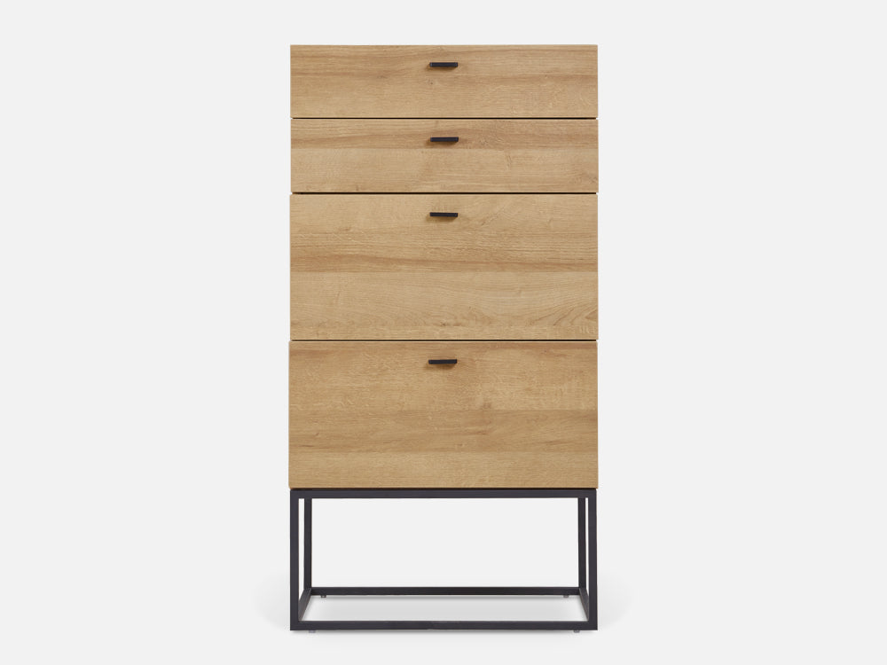 XOAN Wooden Tallboy 4 Drawers - Oak