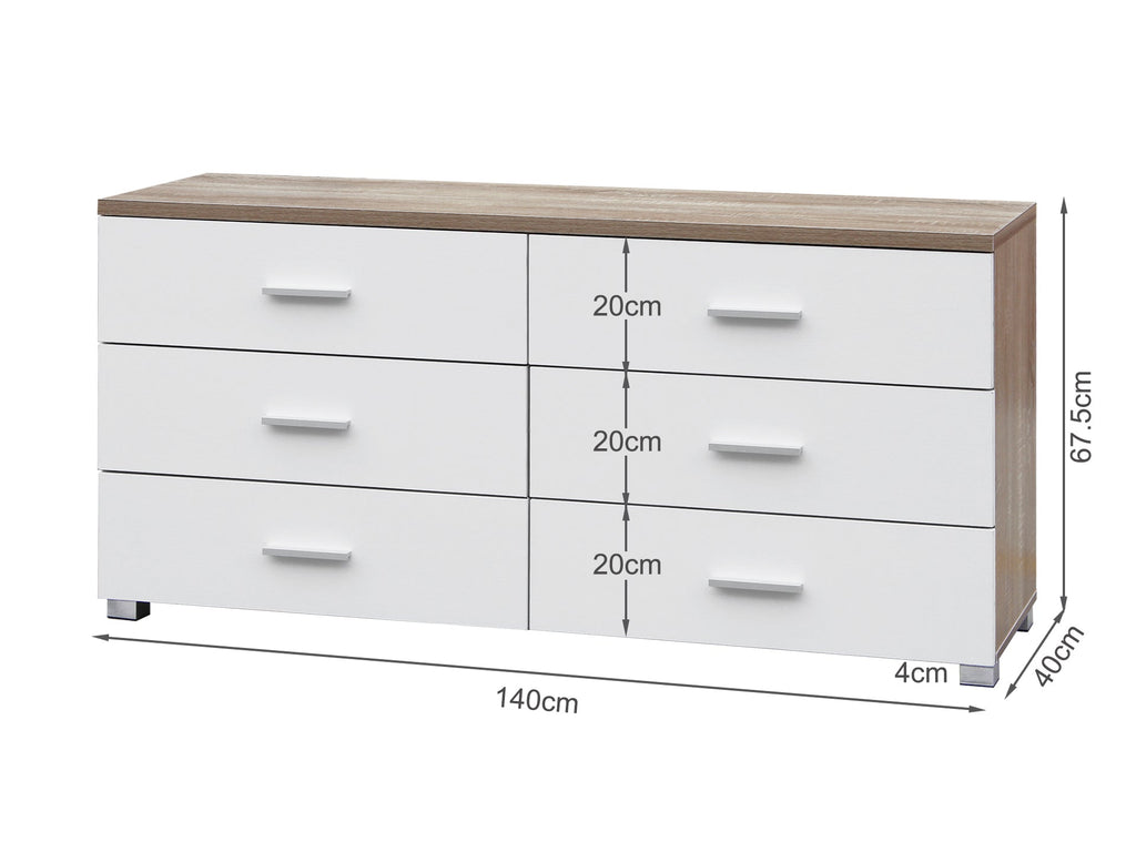 Bram Low Boy 6 Drawer Chest Dresser - Oak + White