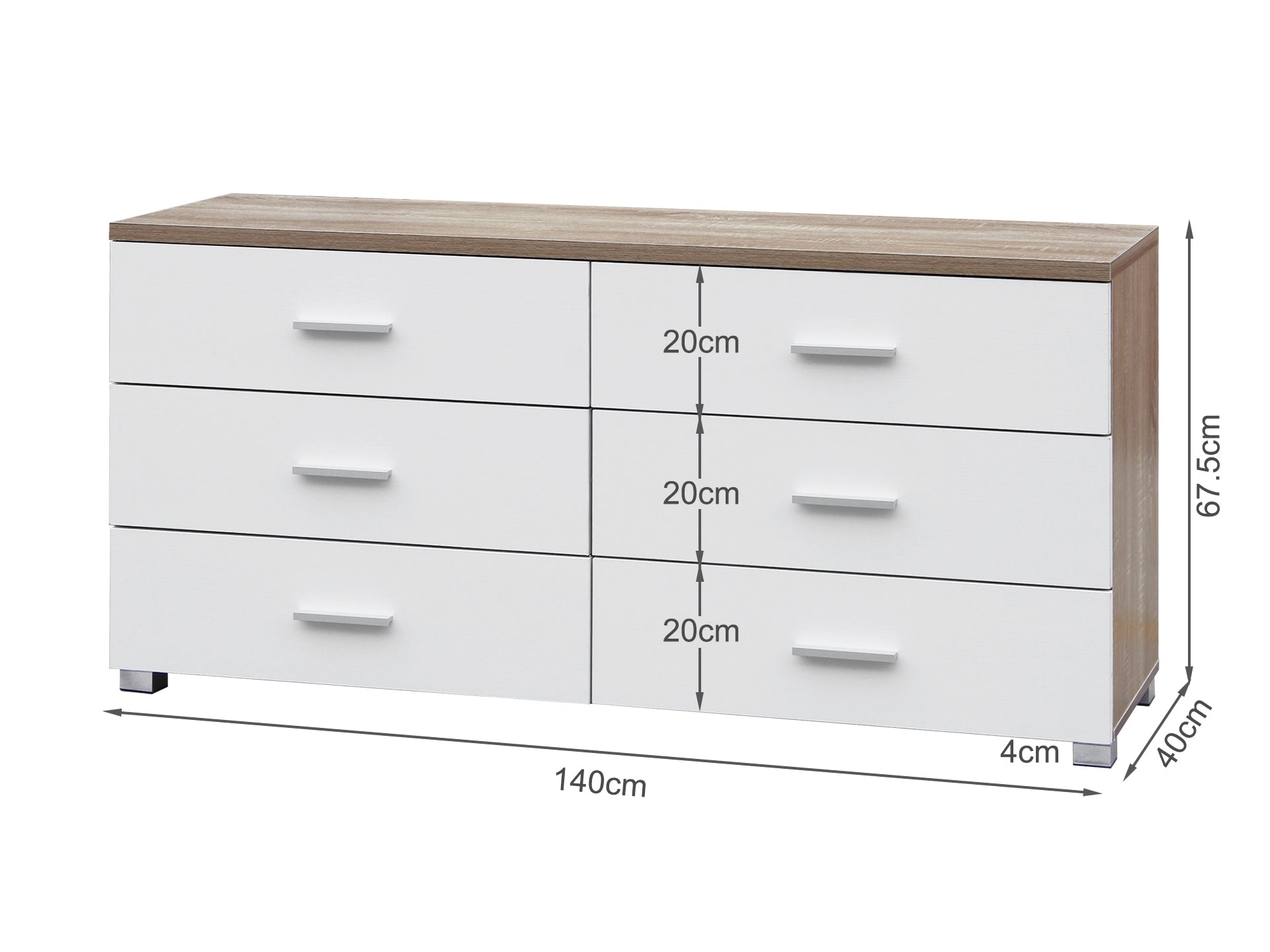 Bram Low Boy 6 Drawer Chest Dresser - Oak + White