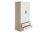 Bram 2 Door Wardrobe with 2 Drawers - Oak + White