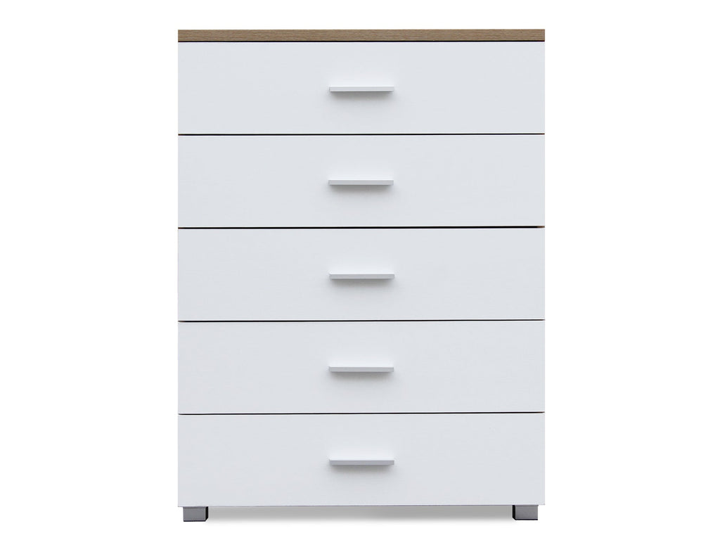 Bram Tallboy 5 Drawer Chest Dresser - Oak + White