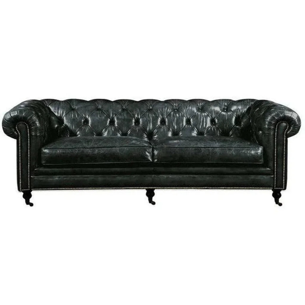 87 Inch Sofa Onyx Black Leather Black Retro